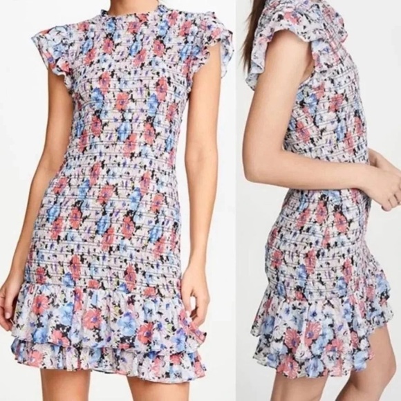 Veronica Beard Cici Floral Smocked Mini Dress Size 10 - Picture 1 of 10